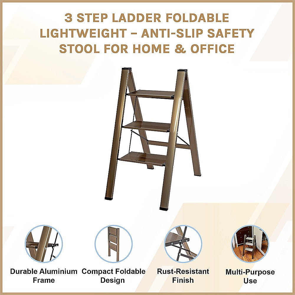3 Step Ladder Foldable Lightweight – Anti-Slip Safety Stool for Home & Office
