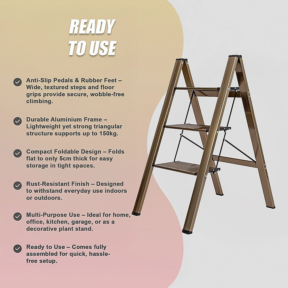 3 Step Ladder Foldable Lightweight – Anti-Slip Safety Stool for Home & Office