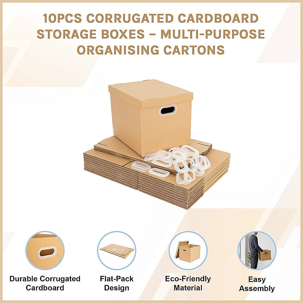 10Pcs Corrugated Cardboard Storage Boxes – Multi-Purpose Organising Cartons