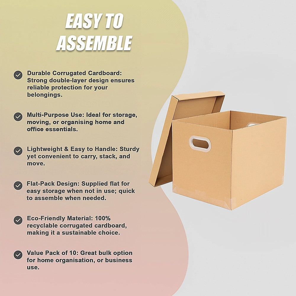 10Pcs Corrugated Cardboard Storage Boxes – Multi-Purpose Organising Cartons