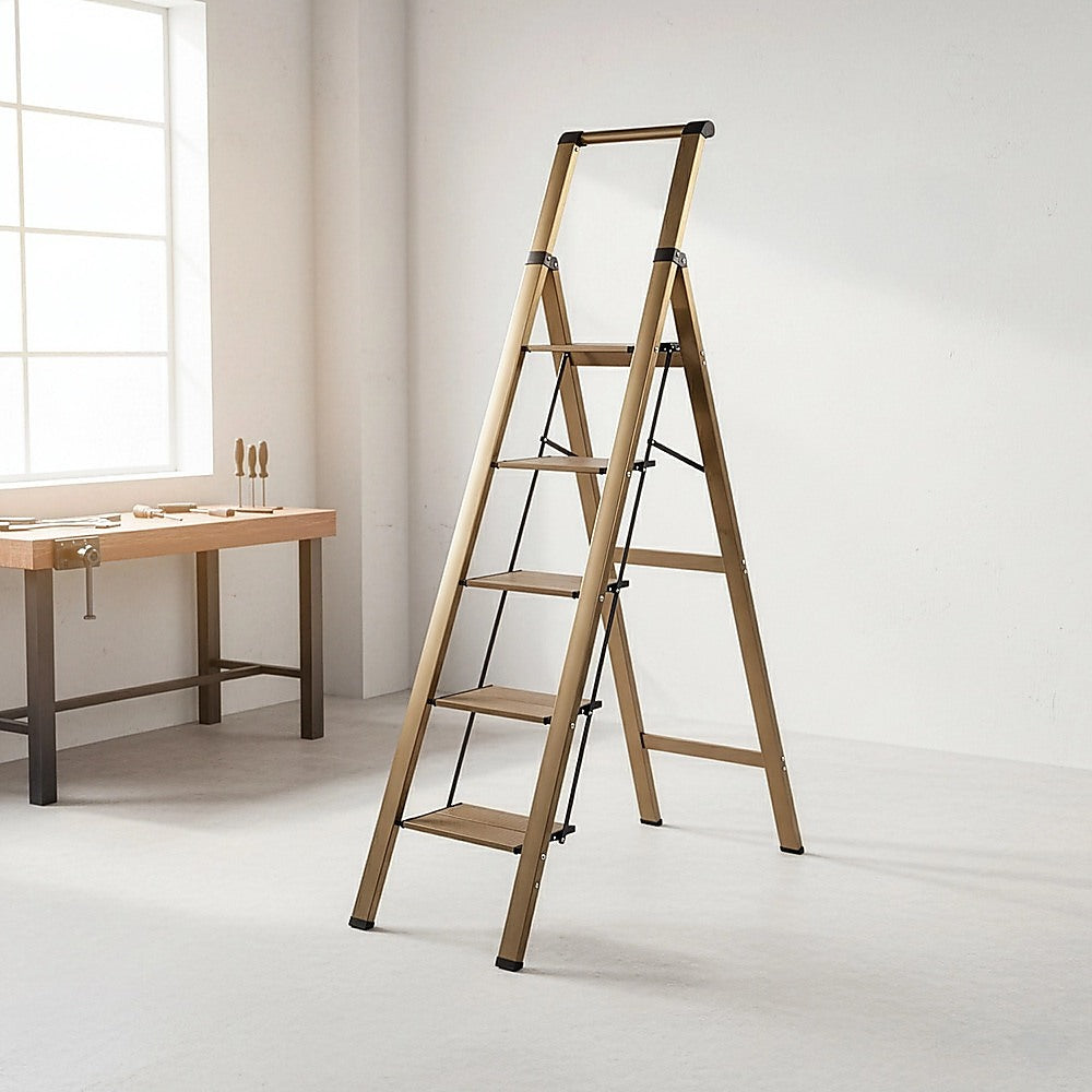 5 Step Ladder – Foldable Lightweight Aluminium with Anti-Slip Pedals