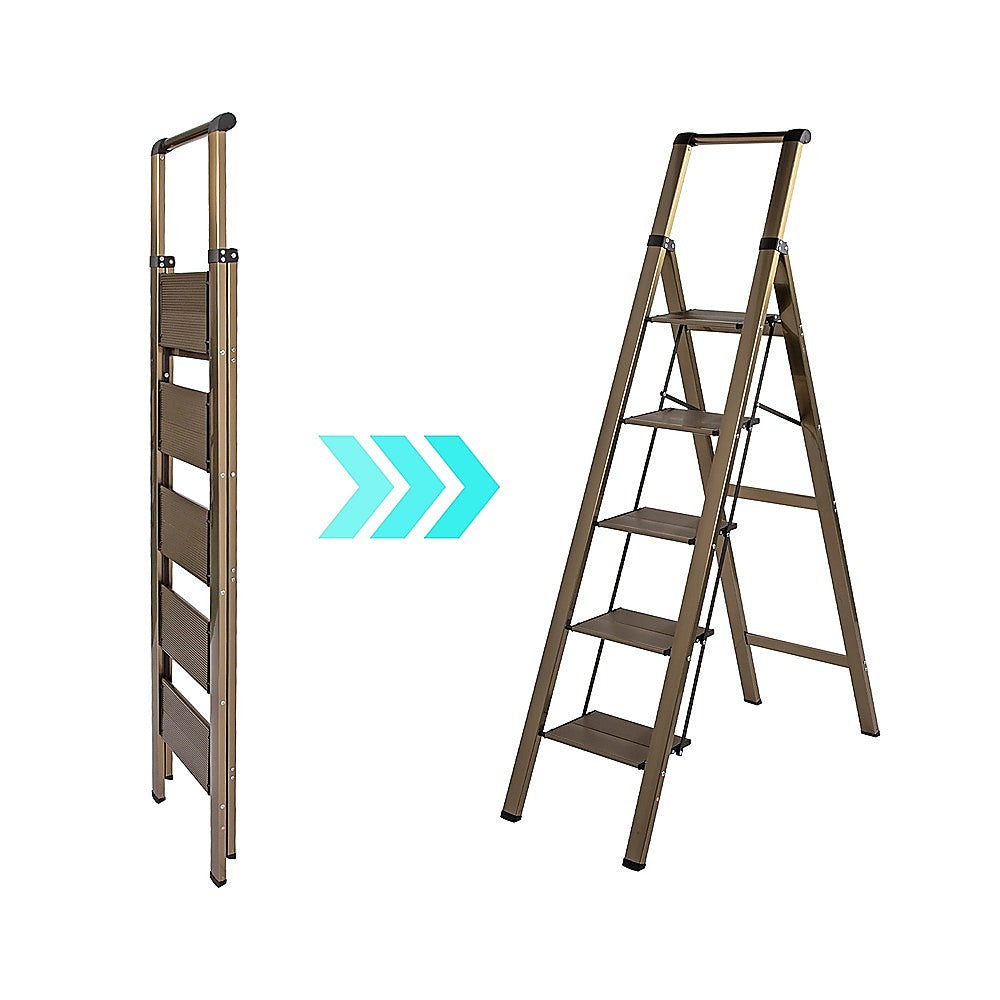5 Step Ladder – Foldable Lightweight Aluminium with Anti-Slip Pedals