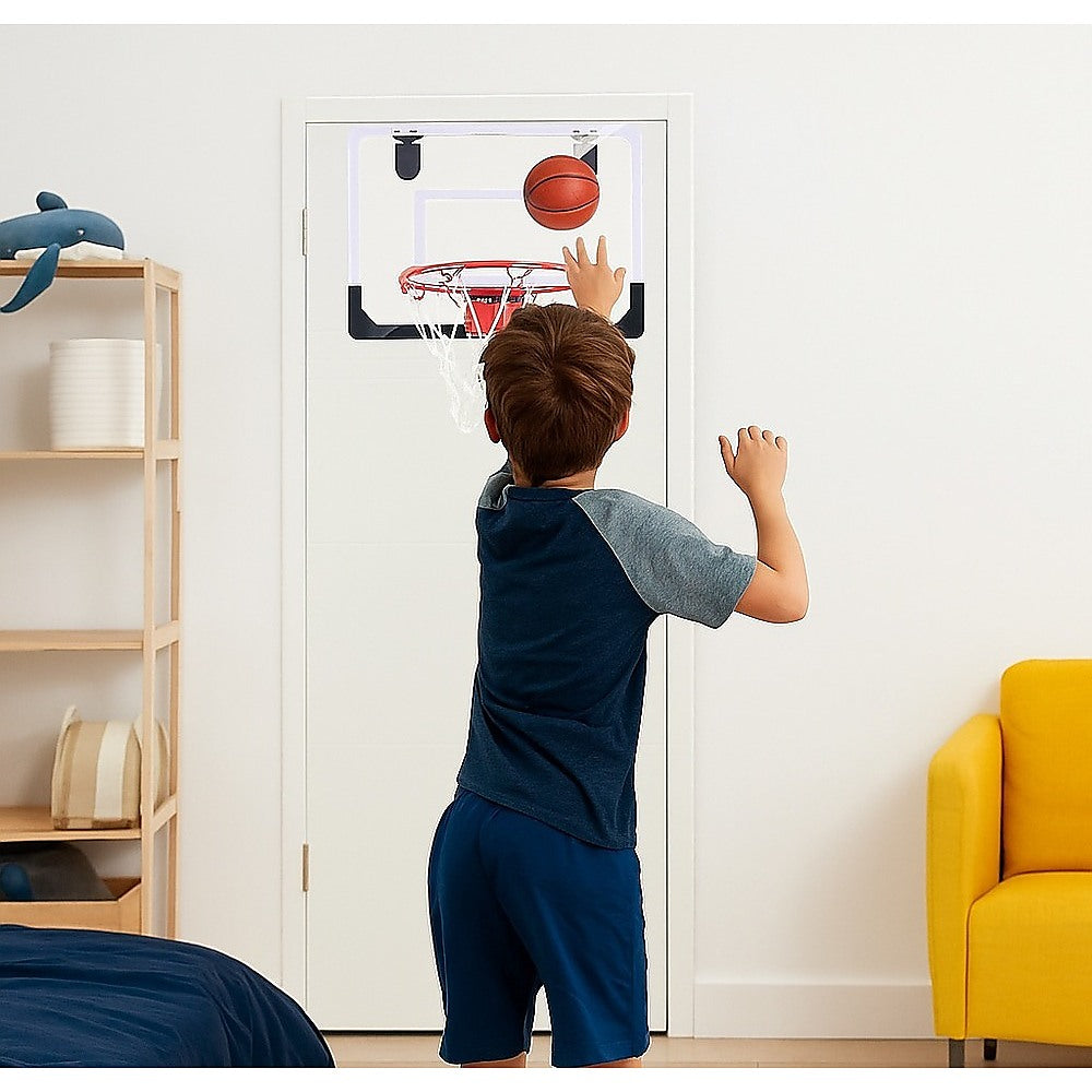 Indoor Mini Basketball Hoop Set – Door Mounted Backboard Kit with Ring and Ball for Kids