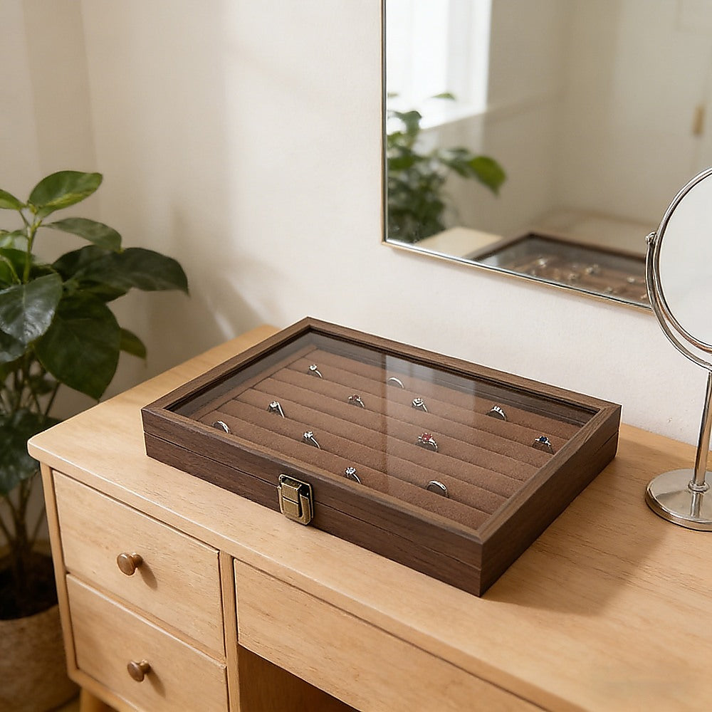 Wooden Jewellery Storage Box – Organiser Case for Rings, Earrings &amp; Accessories