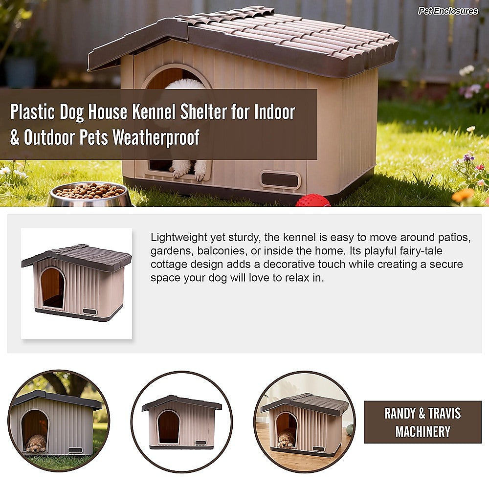 Plastic Dog House Kennel Shelter for Indoor & Outdoor Pets Weatherproof