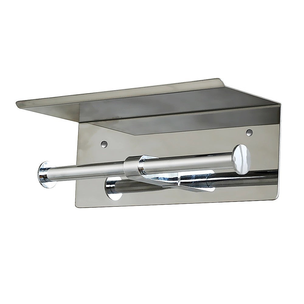 Double Toilet Paper Holder with Shelf Wall Mounted Bathroom Storage