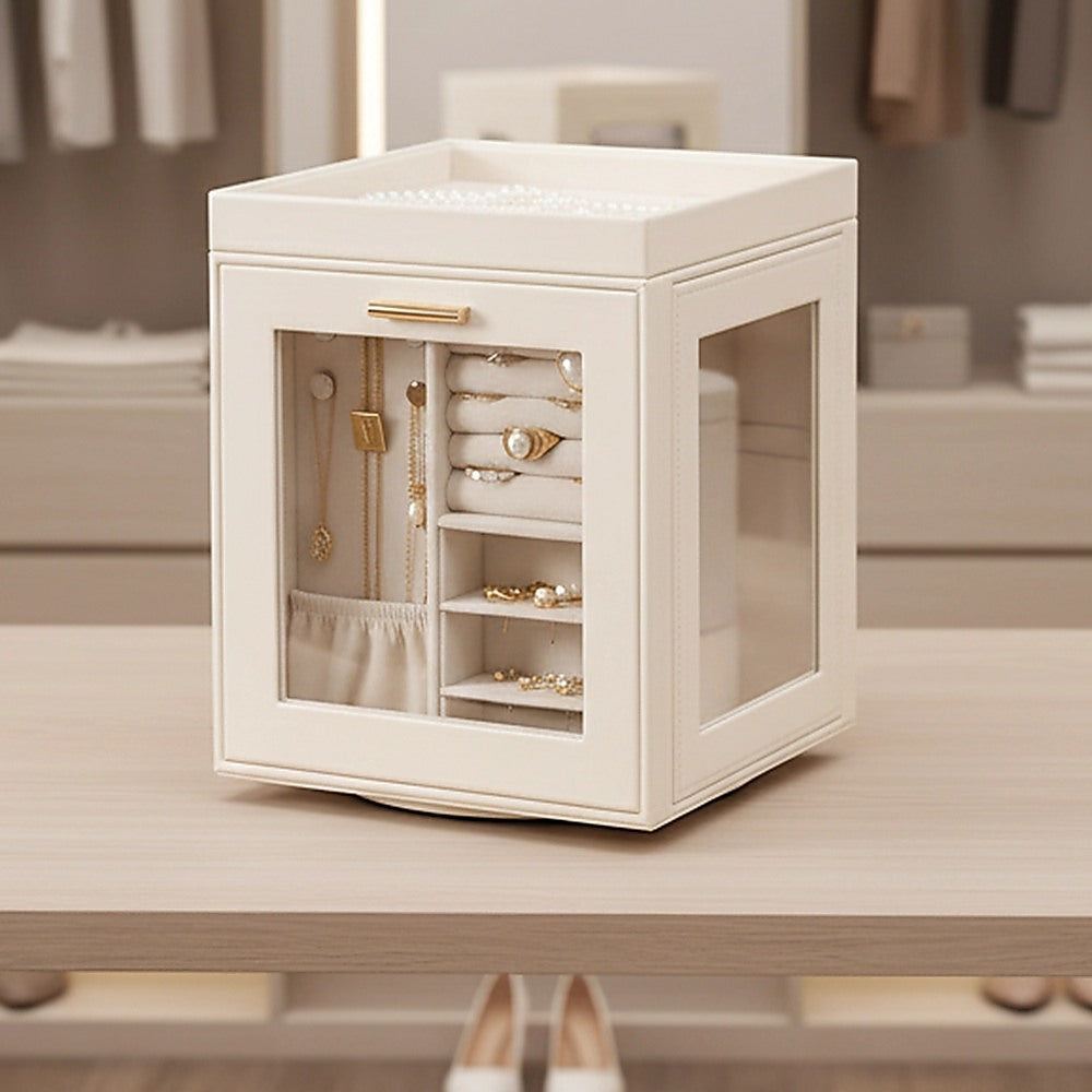 Rotating Organiser Box with Mirror Jewellery Storage for Dressing Table