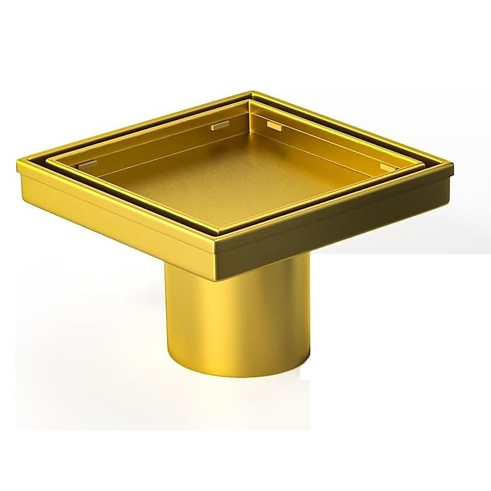 10x10cm Square Shower Drain with Removable Tile Insert Grate – Gold 304 Stainless Steel, CUPC Certified for Modern Bathrooms