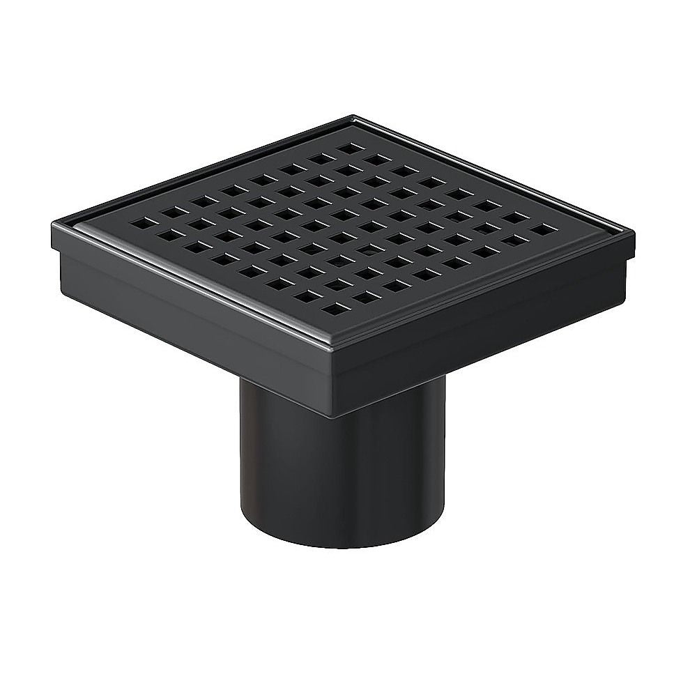 10x10cm Square Shower Drain with Grid Pattern Grate – Black 304 Stainless Steel, CUPC Certified with Hair Strainer
