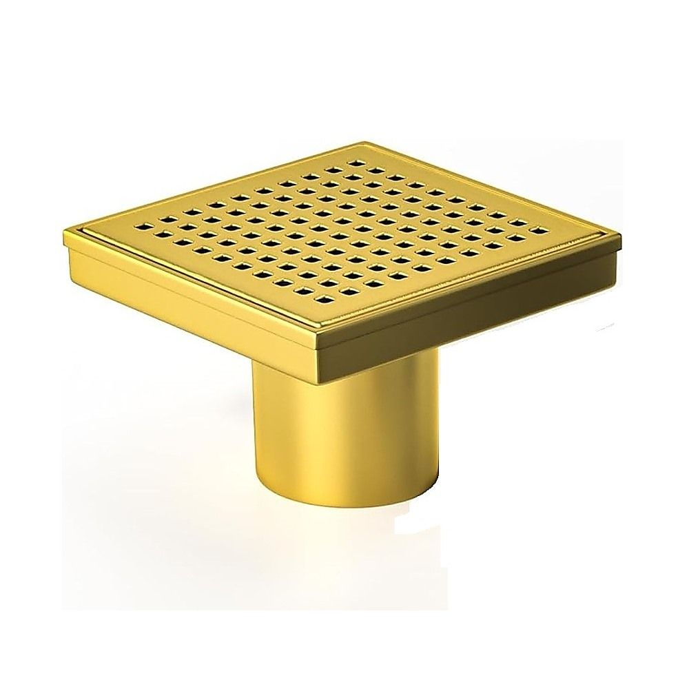 10x10cm Square Shower Drain with Grid Pattern Grate – Gold 304 Stainless Steel, CUPC Certified with Hair Strainer