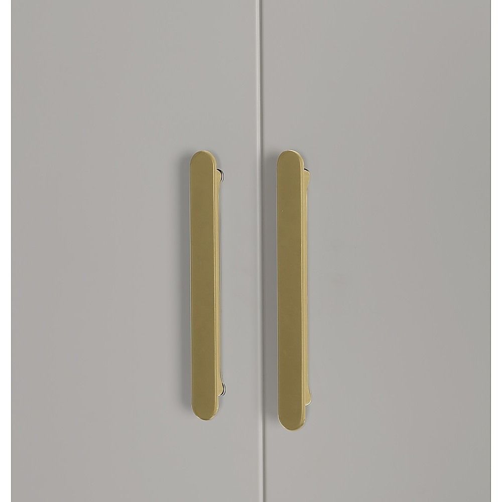 320cm 8-Door White Steel 2 Hanging and 2 Shelf Wardrobe, Above Storage - Gold Handle