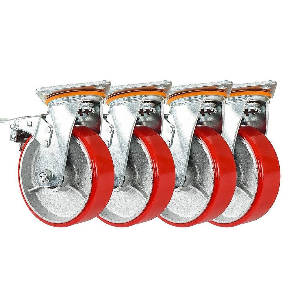 4 PCS Heavy Duty Metal Caster Wheel Industrial Castor Swivel with Brake 500KG 6 Inch for Trolleys and Equipment