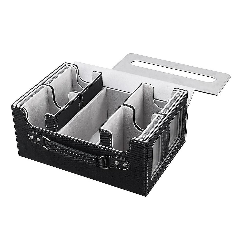 Trading Card Storage Box 4 Row TCG Organiser Magnetic Leather Case with Dividers for MTG Pokemon YuGiOh Cards
