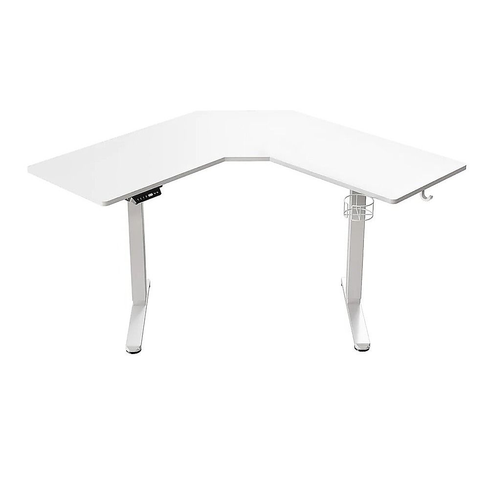Sit Stand Corner Desk L Shaped Height Adjustable Electric Motorised Computer Table White for Home Office Gaming