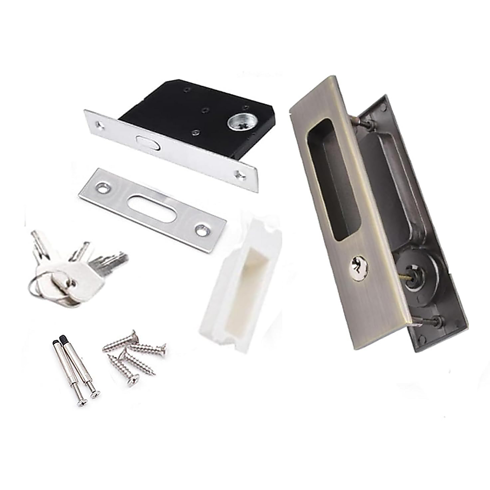 160mm Sliding Door Lock Handle Set with Key Lock Recessed Mortice Design for Pocket Doors Wooden Doors and Furniture