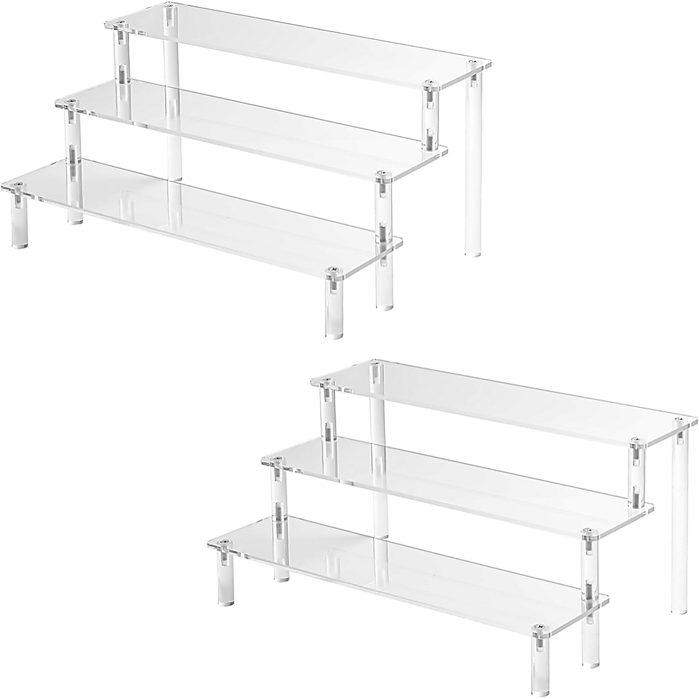 2PCS Acrylic Display Risers Stand 3 Tier Perfume Organizer Shelf Cupcake Display Holder for Figures, Collectibles &amp; Party Decoration