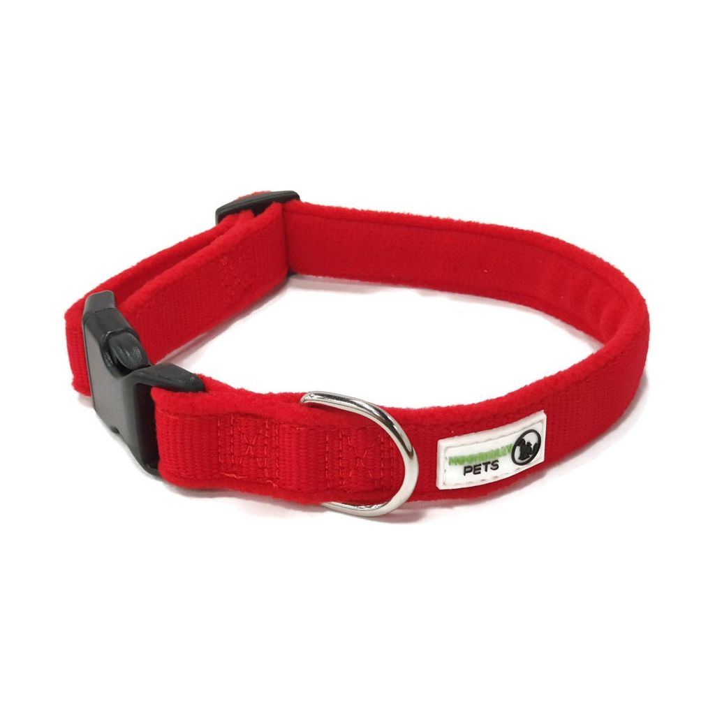 100% Pure Bamboo Fibre w/Fleece Lining Dog Collar Plastic Buckle Large Red