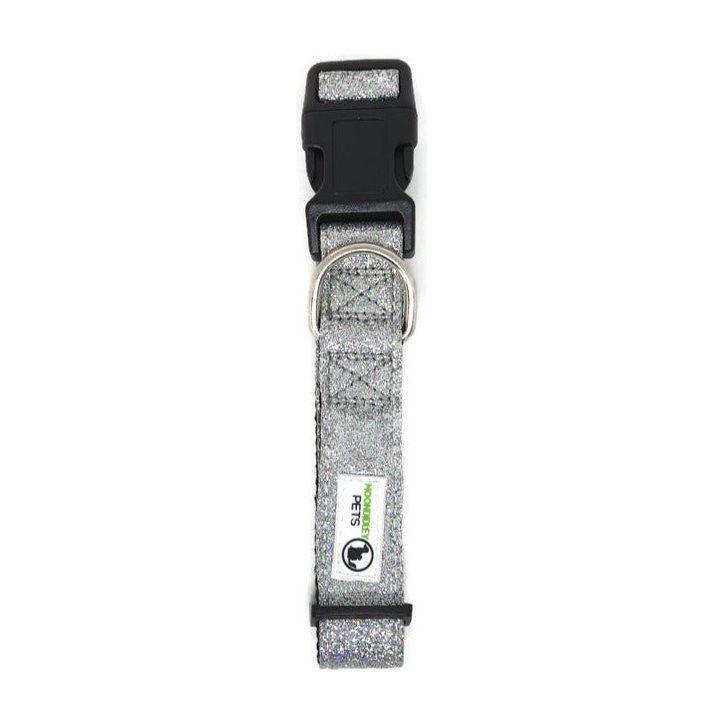 Bling Glitter Overlay Nylon Dog Collar Breakaway Buckle Medium Silver