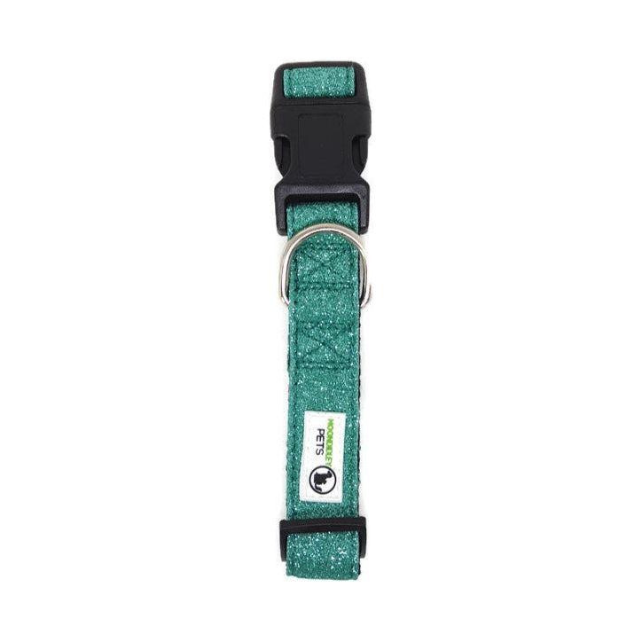 Bling Glitter Overlay Nylon Dog Collar Breakaway Buckle Medium Turquoise