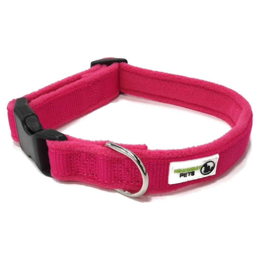 100% Pure Bamboo Fibre w/Fleece Lining Dog Collar Plastic Buckle Large Pink