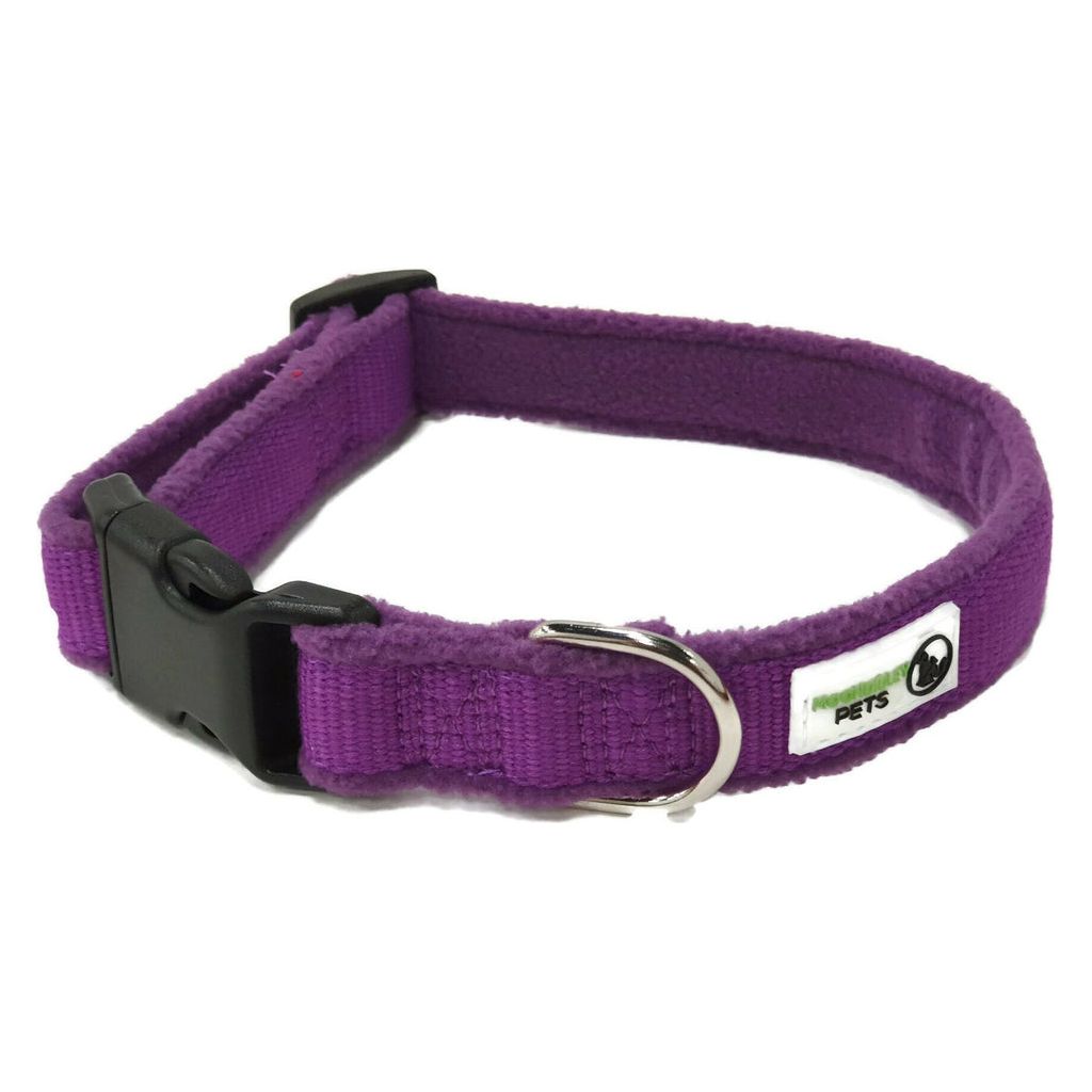 100% Pure Bamboo Fibre w/Fleece Lining Dog Collar Plastic Buckle Large Purple