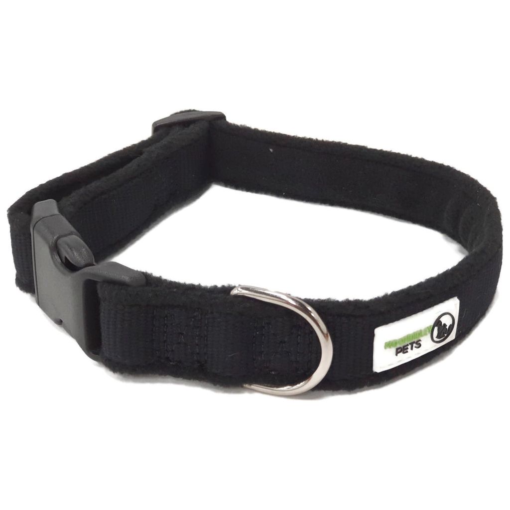 100% Pure Bamboo Fibre w/Fleece Lining Dog Collar Plastic Buckle Small Black