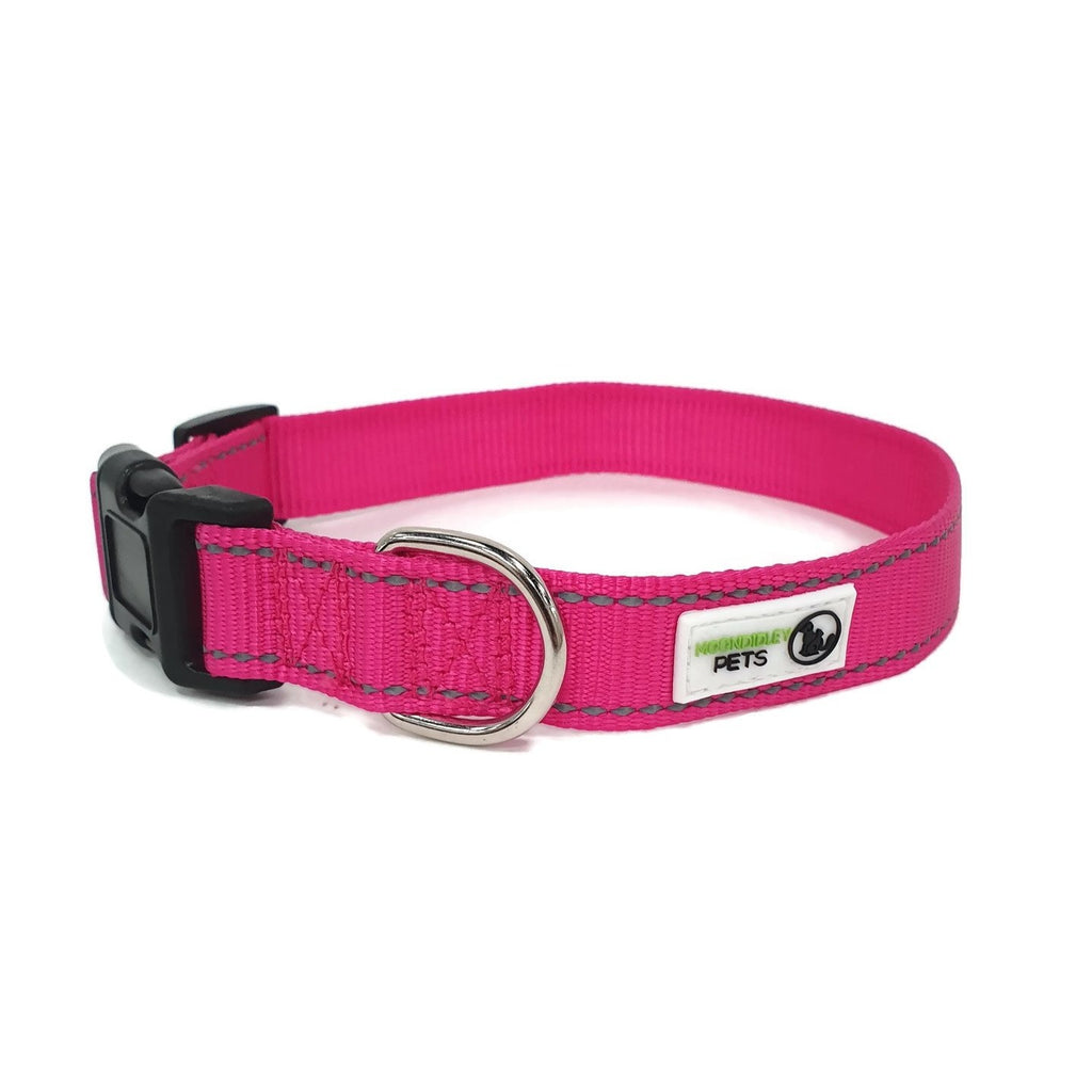 Nylon w/Reflective Stitching Dog Collar Medium Pink