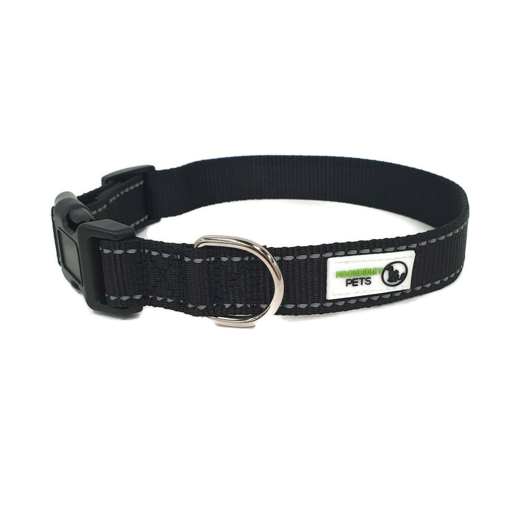 Nylon w/Reflective Stitching Dog Collar X-Small Black