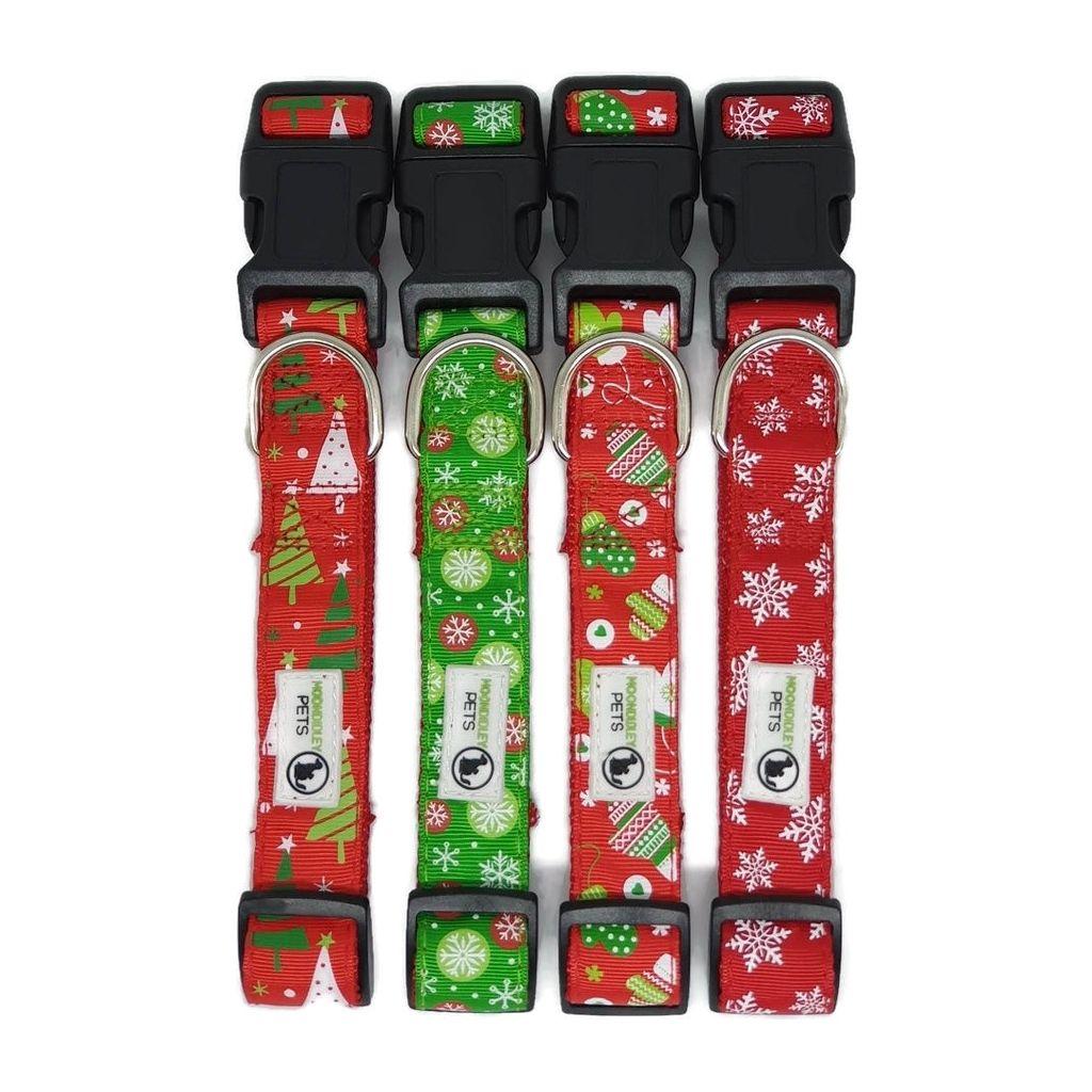 Christmas Dog Collars Adjustable Medium Red Xmas Trees
