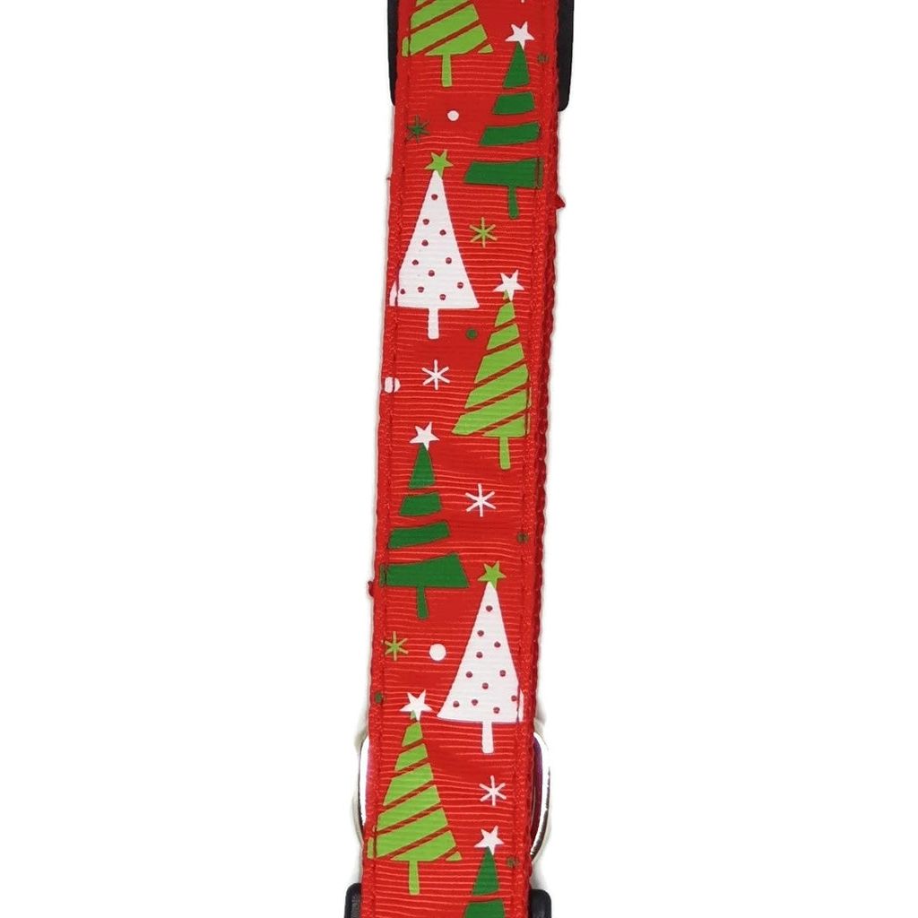 Christmas Dog Collars Adjustable Small Red Xmas Trees
