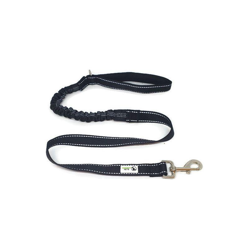 Bungee Dog Lead Nylon w/Reflective Stitching Black