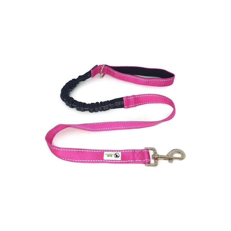 Bungee Dog Lead Nylon w/Reflective Stitching Pink