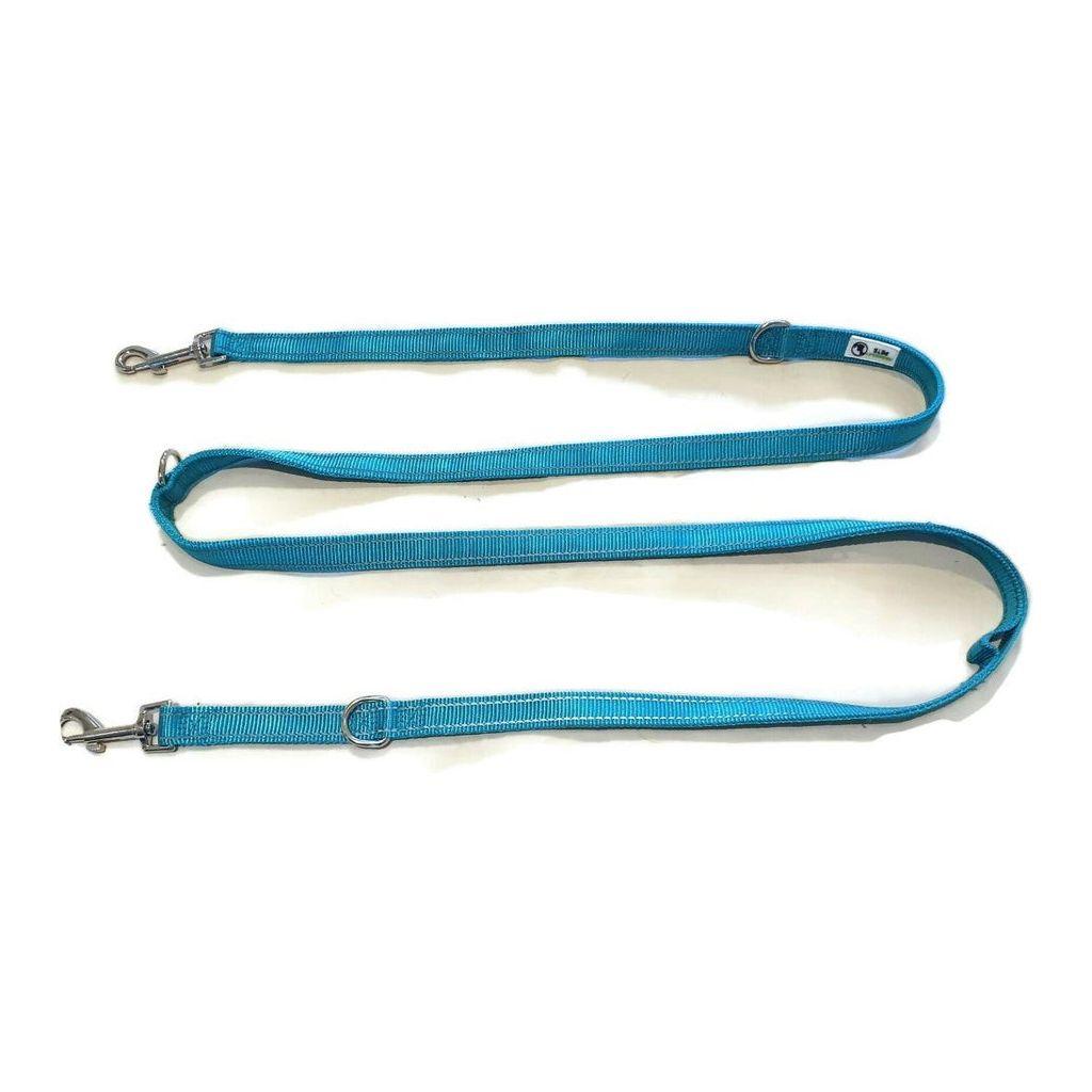 Multi Dog Lead - Nylon w/Reflective Stitching - Double Clip ,Coupler, Waist Belt, Short/Long, Quicktie 20mm Turquoise