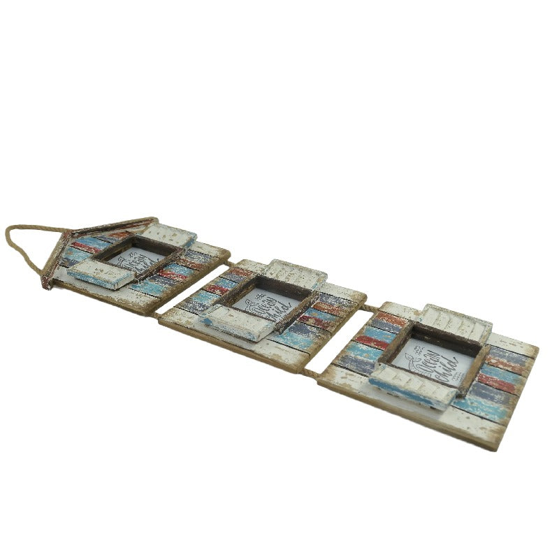 Handcrafted 3-Photo Frame Hanging Beach Houses 78cm