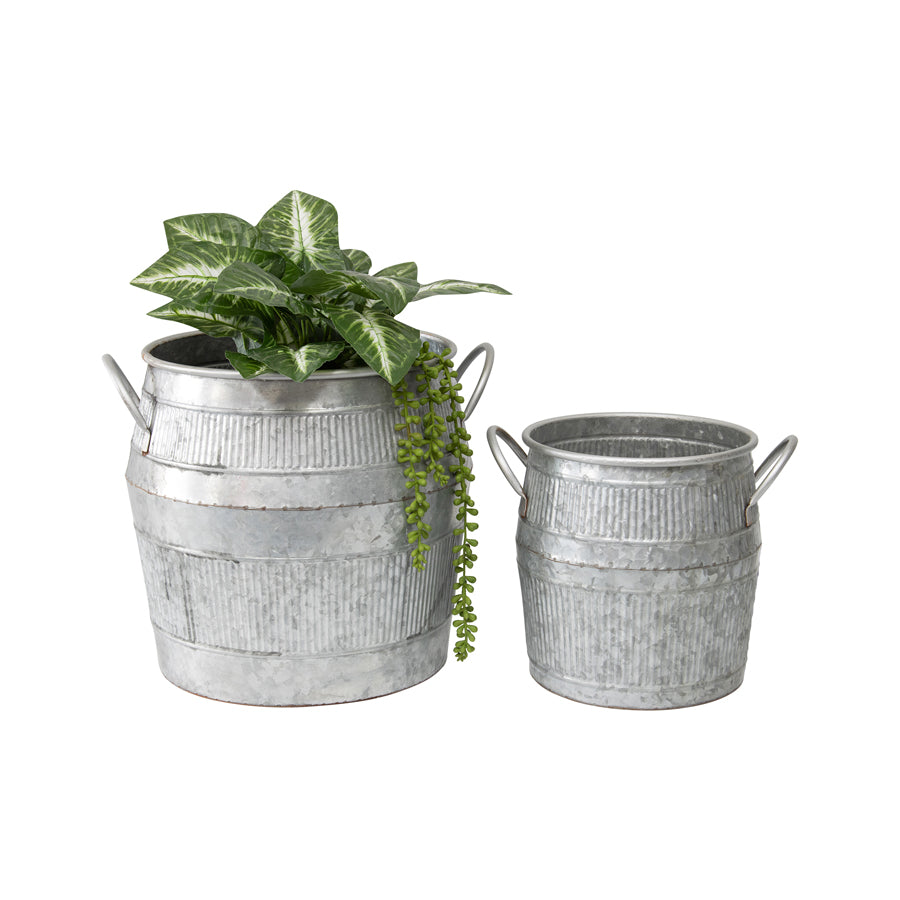 Set 2 Industro Chic Barrel Pot Planters 38cm