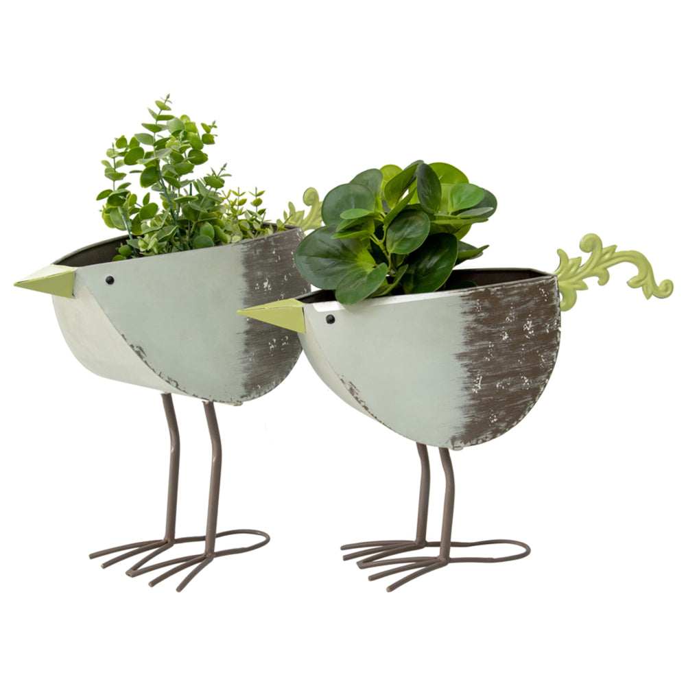Set 2 Green Bird Planters / Storage 49cm