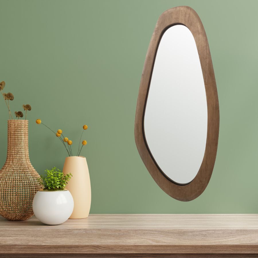 Mid Century Asymmetric Wood Framed Wall Mirror 40x85cm