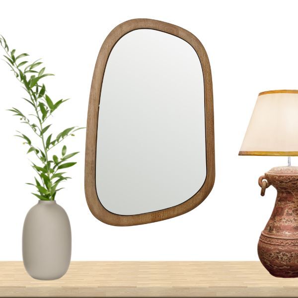 Mid Century Asymmetric Wood Framed Wall Mirror 40x62cm