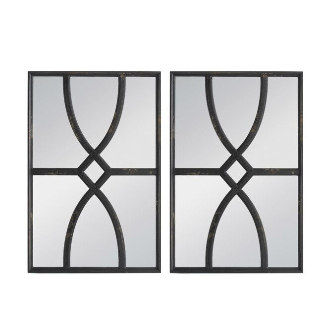 Set 2 Black Carved Wall Mirrors 67cm