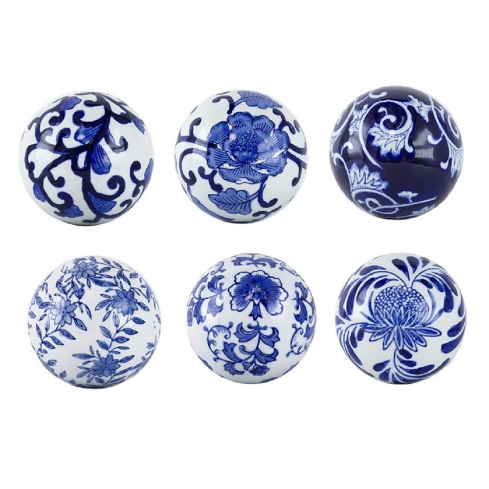 Aline Blue &amp; White Decorator Set of 6 Balls 10cm