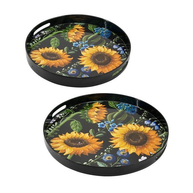 Set 2 Sunflower Decorative Round Trays 45cm