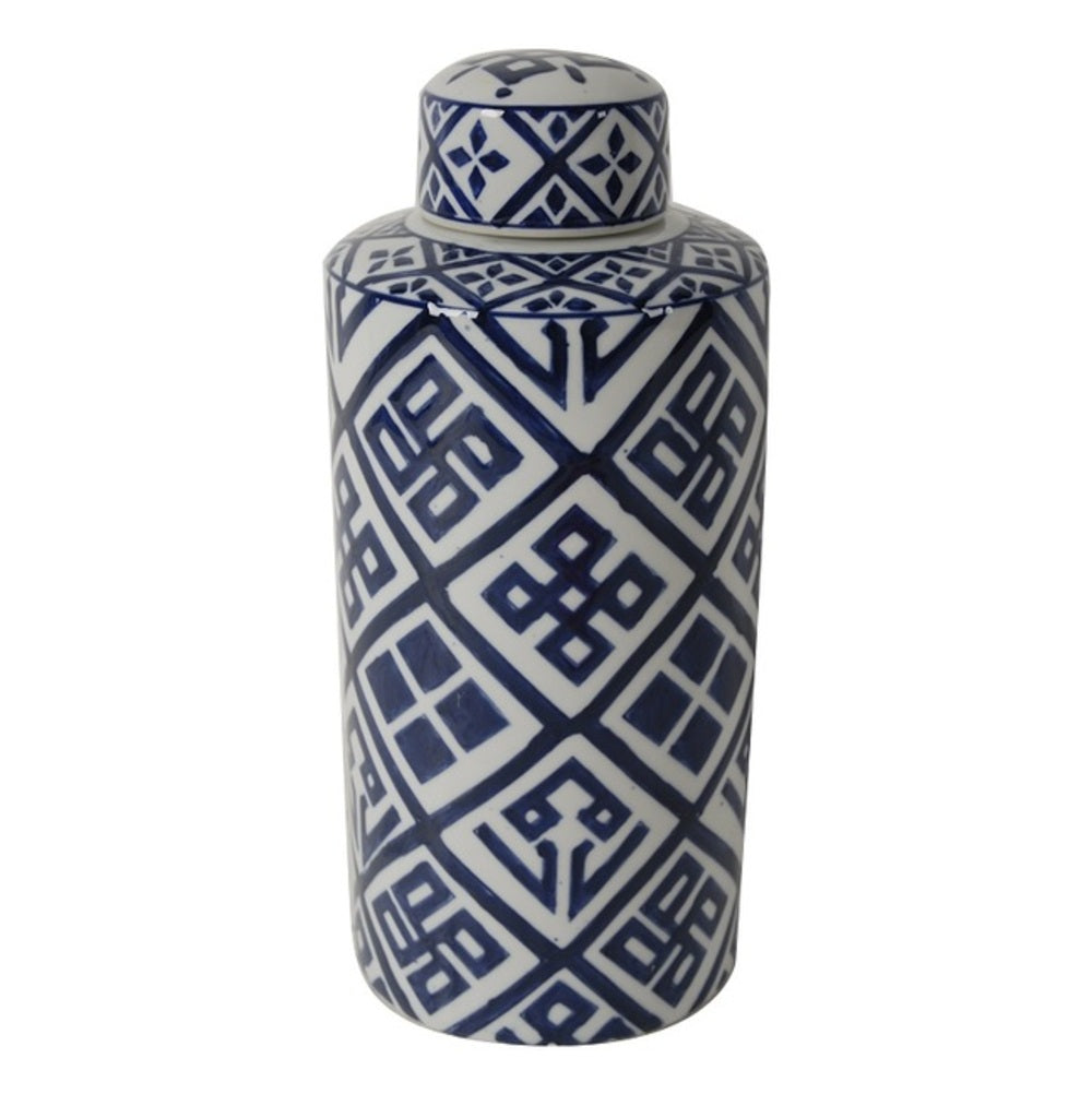Valora Blue &amp; White Cylinder Jar 35cm