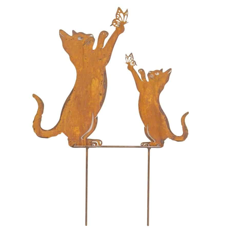 Rust Cat &amp; Kitten Garden Stake 43cm
