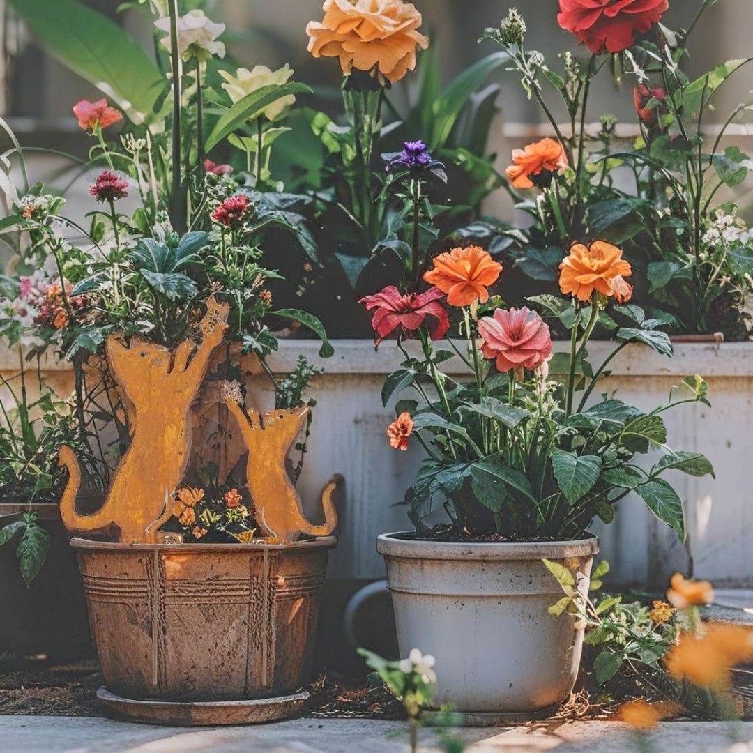 Rust Cat & Kitten Garden Stake 43cm