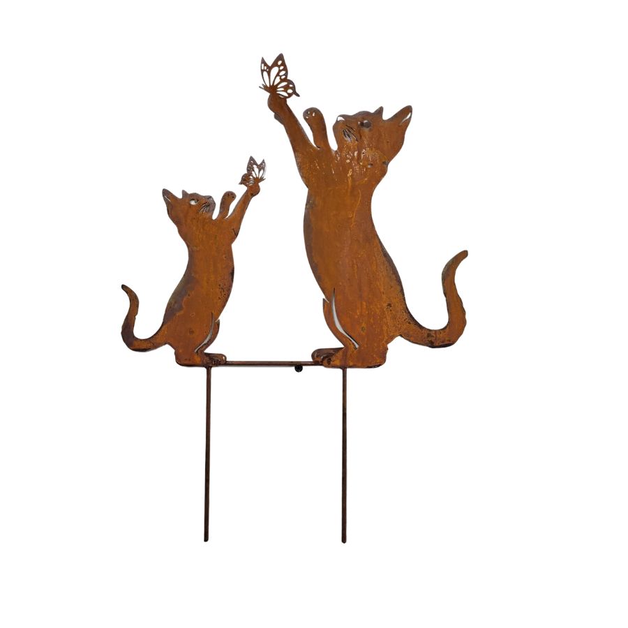 Rust Cat & Kitten Garden Stake 43cm