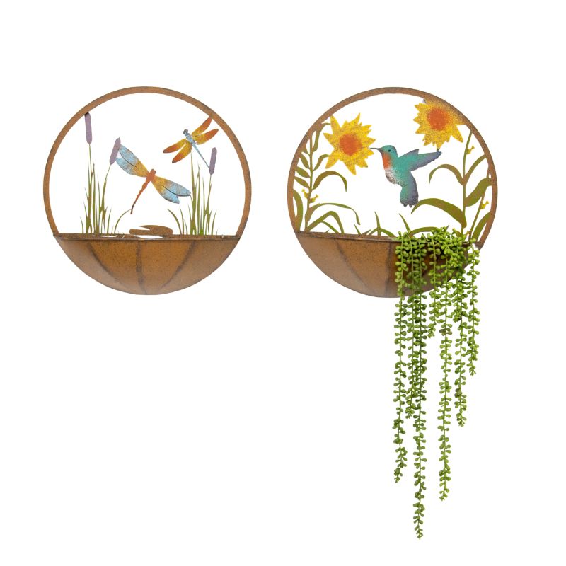 Set 2 Asst Humming Bird Wall Planters 39cm