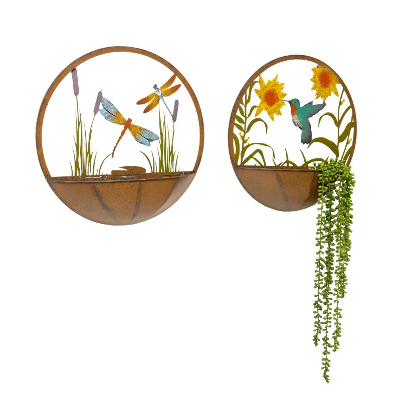 Set 2 Asst Humming Bird Wall Planters 39cm