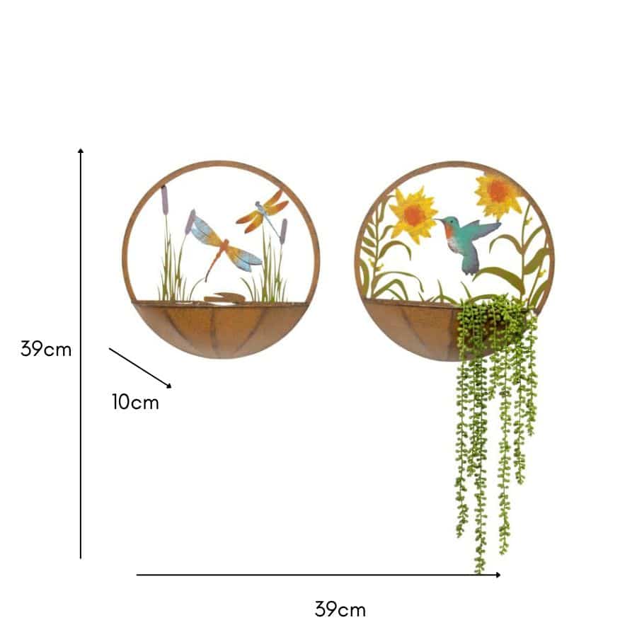 Set 2 Asst Humming Bird Wall Planters 39cm