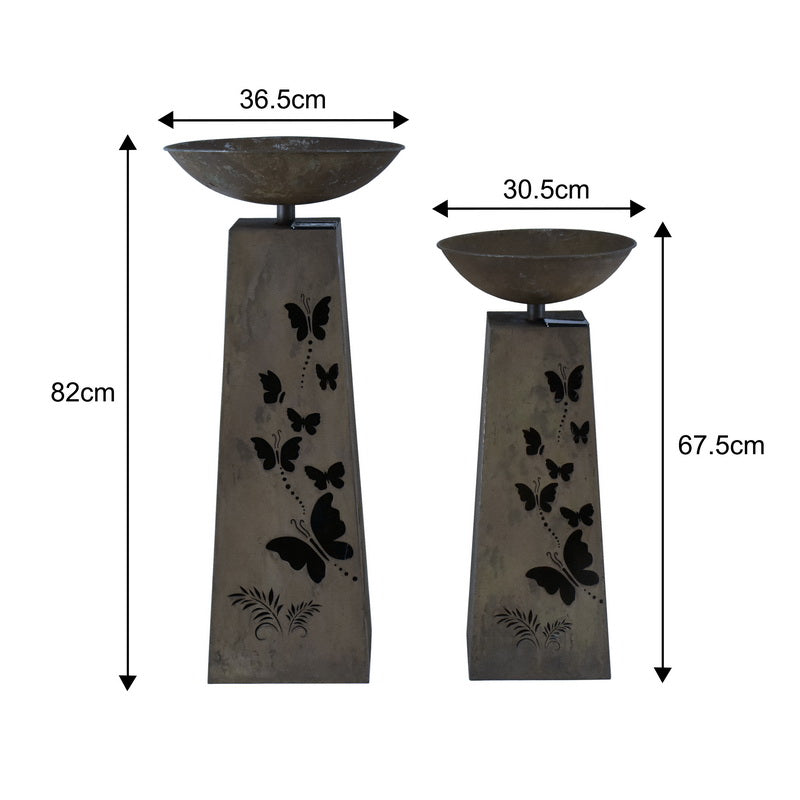 Set 2 Nested Butterfly Pillar Planters w Solar Led Lights 82cm, 68cm