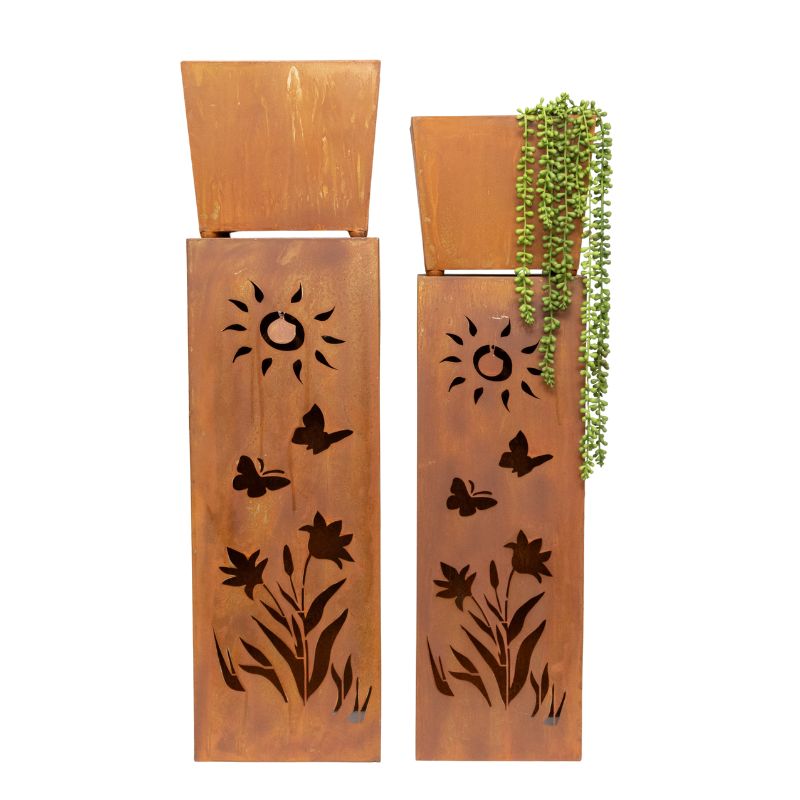 Set 2 Nested Square Pilla Rust &#39;Sunsihine&#39; Planters 93cm, 86cm
